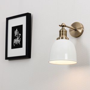 Wilhelm Antique Brass Style Wall Light Cream Metal Shade