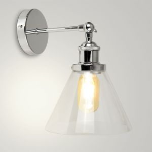 Lloyd Chrome Wall Light With Conical Glass Shade