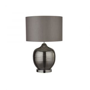 Mirrorstone Smoked Ridged Detail Glass Table Lamp With Grey Drum Shade