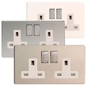 Varilight 2 Gang 13Amp Switched Electrical Plug Socket Screwless Plate
